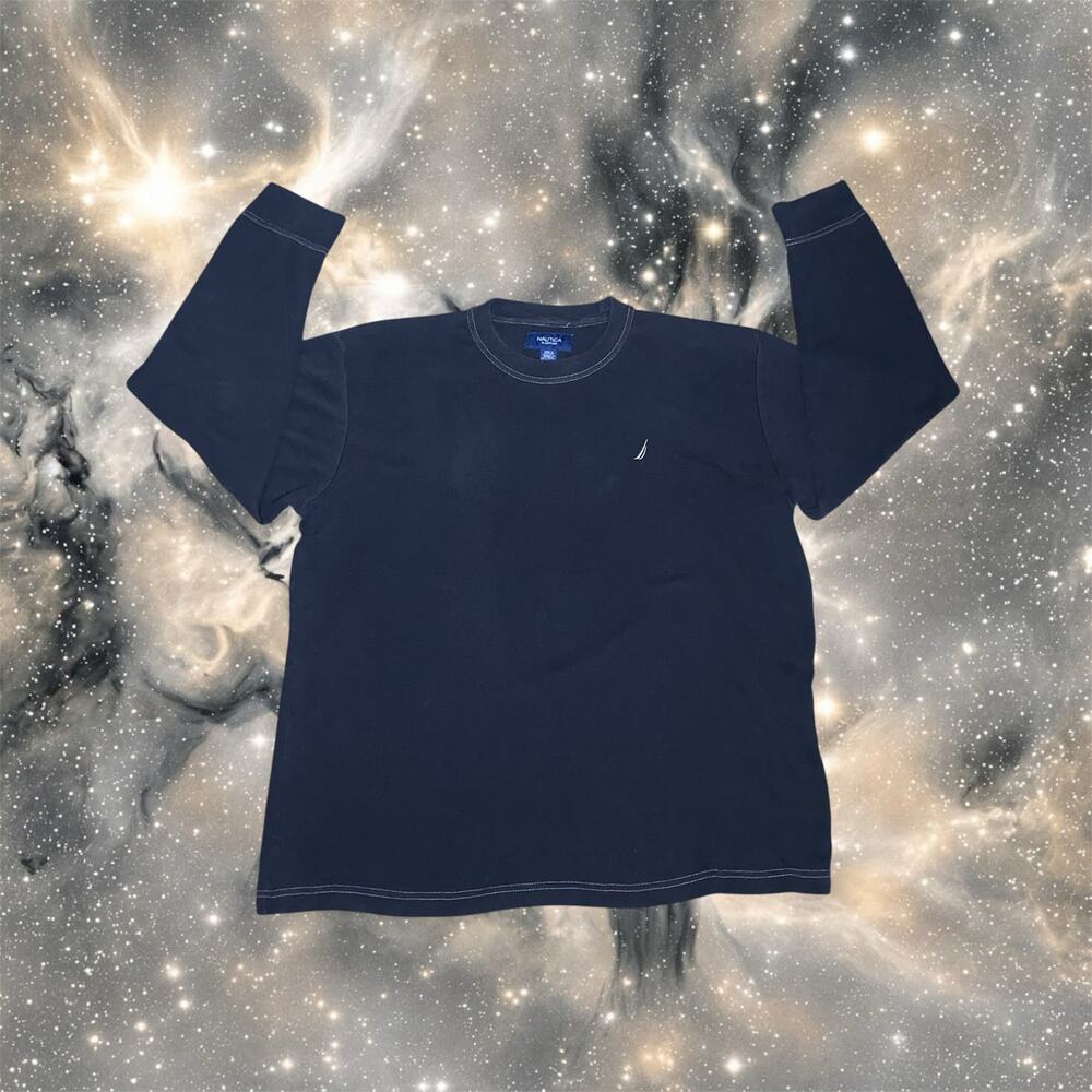 Nautica Mens Size XL Dark Navy Blue Cotton Blend Long Sleeve Sleep Lounge Shirt